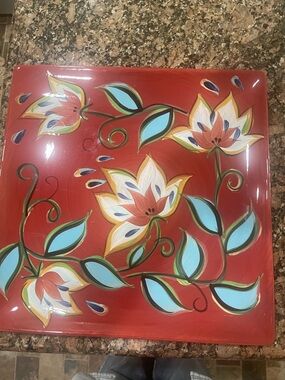 Southern Living At Home Gailnpittman Red Bountiful Floral Platter Hand Painted